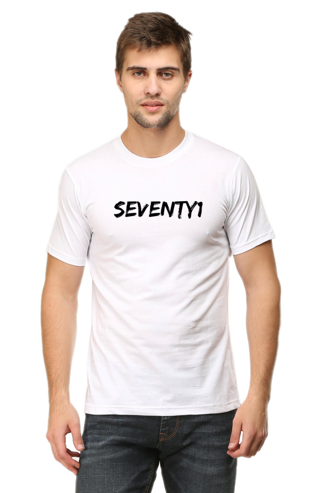 Seventy1 Black Logo Round Neck Half Sleeve T-Shirt