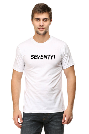 Seventy1 Black Logo Round Neck Half Sleeve T-Shirt