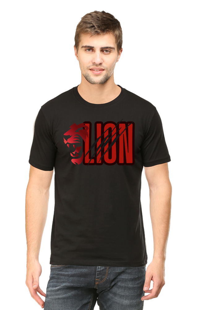 Illustrated Lion Round Neck Half Sleeve T-shirt.