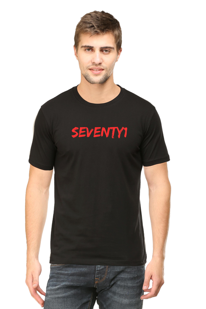 Seventy1 Red Logo Round Neck Half Sleeve T-Shirt