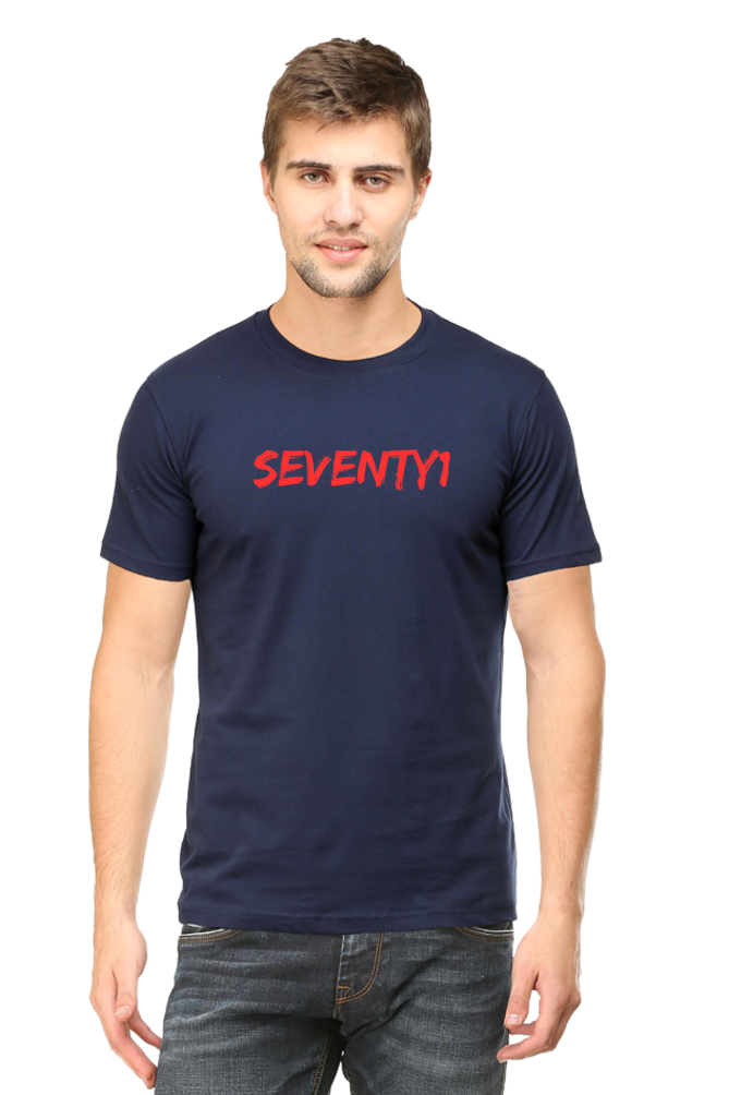 Seventy1 Red Logo Round Neck Half Sleeve T-Shirt