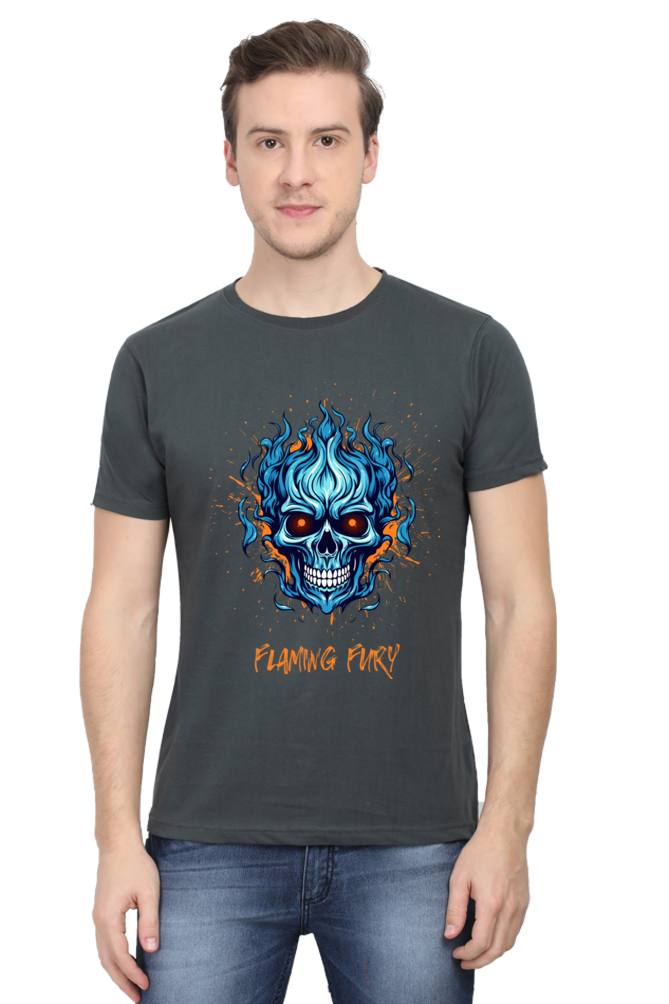 Flaming Skull Round Neck Half Sleeve Classic T-shirt.