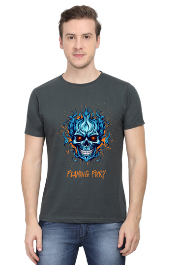 Flaming Skull Round Neck Half Sleeve Classic T-shirt.