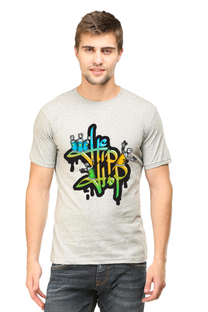 Men's Round Neck Classic T-shirt featuring bold hip-hop graffiti graphics.