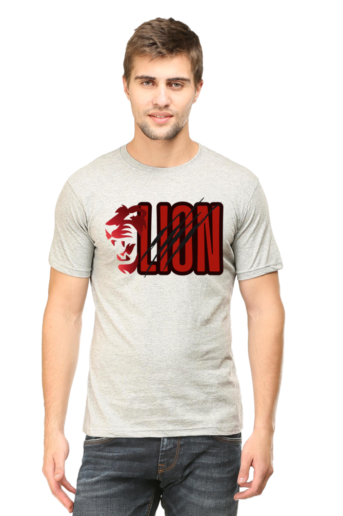 Illustrated Lion Round Neck Half Sleeve T-shirt.