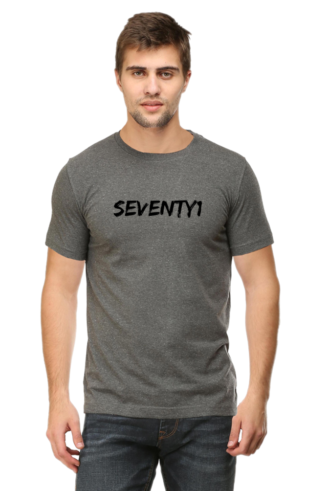 Seventy1 Black Logo Round Neck Half Sleeve T-Shirt