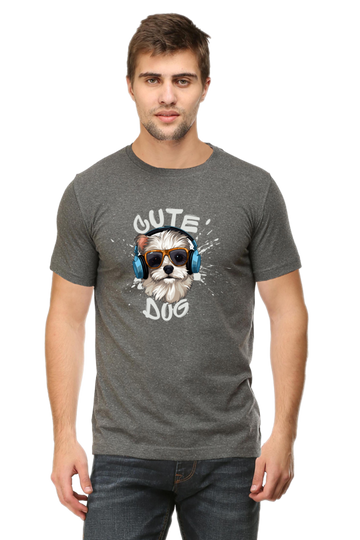 Cute Dog Round Neck Half Sleeve T-shirt.